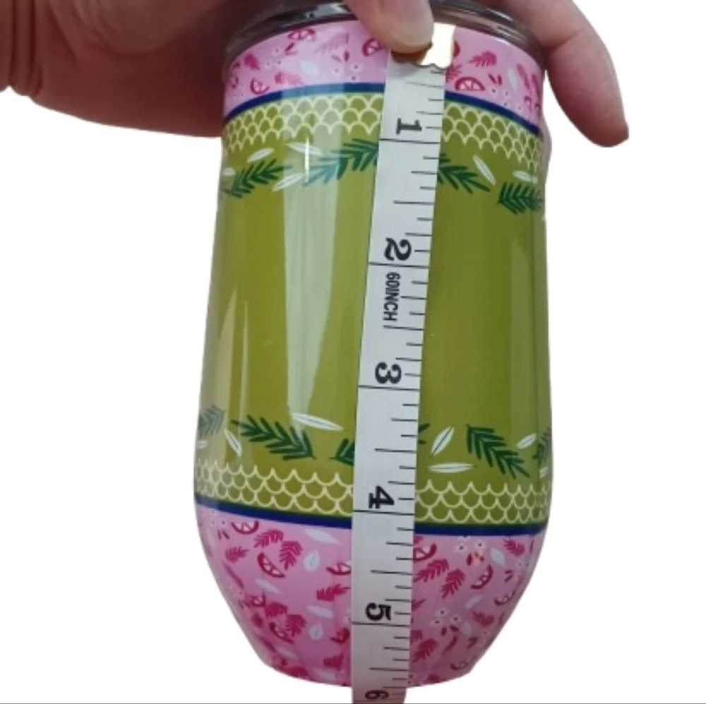 3/$15 MUGS SALE! Beach Vibes Pink Green 16 oz Stainless Steel Wine Tumbler